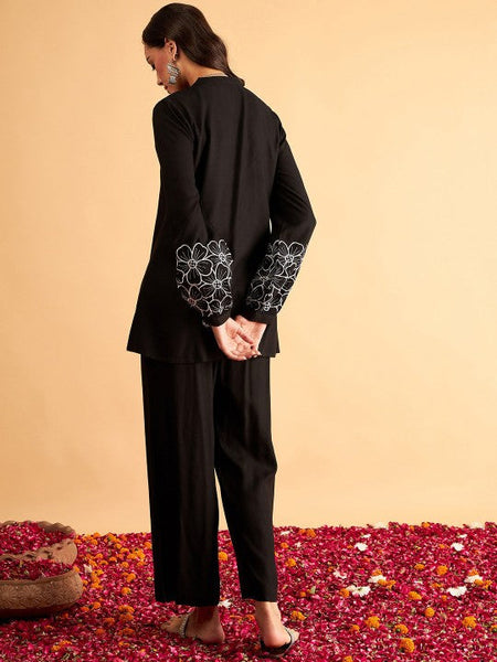 Women Floral Embroidered Shirt-Collar Shirt & Trousers Co-ords Set VitansEthnics
