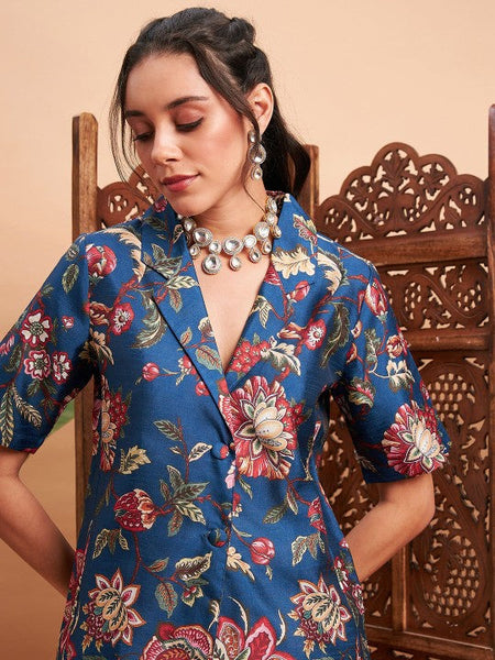 Women Floral Printed Blazer & Pants Co-Ord Set VitansEthnics