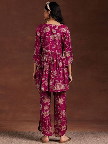 Women Indo Western Floral Printed Pleated Tunic & Palazzos Ethnic Co-Ords Set VitansEthnics
