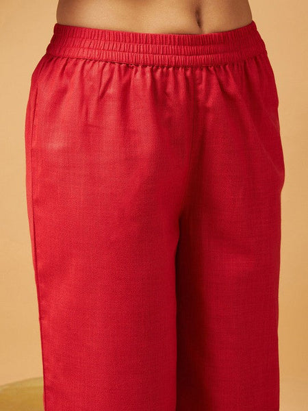 Women Red Embellished Gathered Tunic With Palazzos Co-Ord Set VitansEthnics