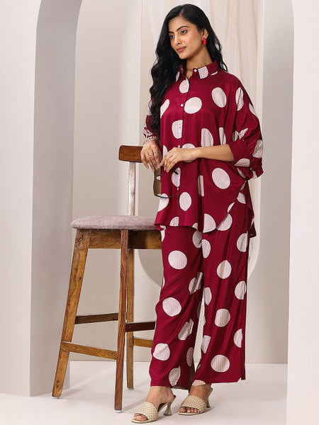 Women Indo Western Polka Dot Printed Kimono Style Shirt With Palazzo Co-Ords Set VitansEthnics