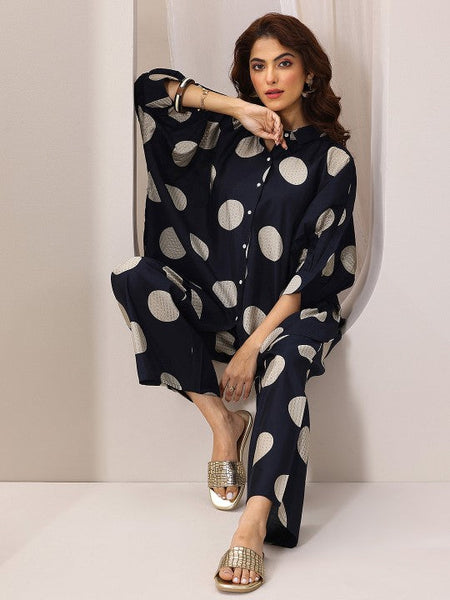 Women Indo Western Polka Dot Printed Kimono Style Shirt With Palazzo Co-Ords Set VitansEthnics