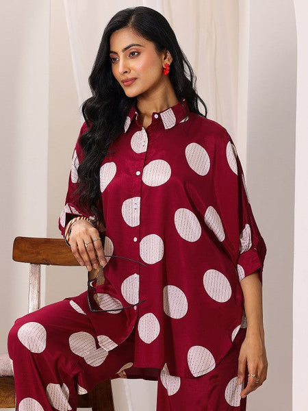Women Indo Western Polka Dot Printed Kimono Style Shirt With Palazzo Co-Ords Set VitansEthnics