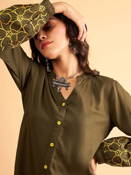 Women Embroidered Shirt-Collar Shirt With Trouser Co-Ords Set VitansEthnics