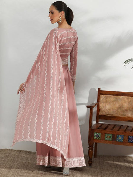 Women Indo Western Floral Printed Statement Sleeveless Tunic with Flared Palazzos Co-Ords Set VitansEthnics