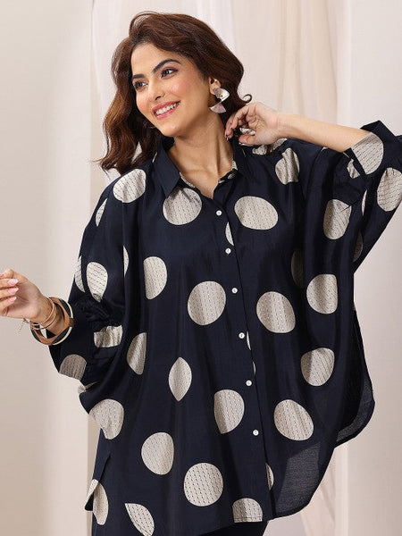 Women Indo Western Polka Dot Printed Kimono Style Shirt With Palazzo Co-Ords Set VitansEthnics