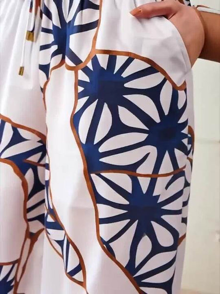 Women White Abstract Printed High Neck Top With Palazzos Co-ords Set VitansEthnics
