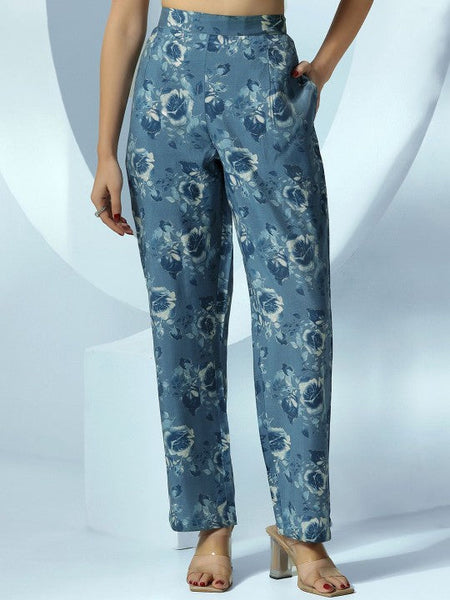 Women Indo Western Floral Printed Wrap Tunic With Trousers Ethnic Co-Ords Set VitansEthnics