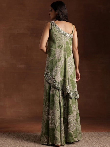 Women Indo Western Floral Printed One Shoulder Sleeveless Tunic & Palazzo With Slip Co-Ords Set VitansEthnics