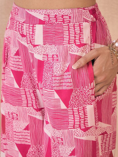 Women Abstract Printed Pure Cotton Schiffli Shirt With Trouser Co-ords Set VitansEthnics