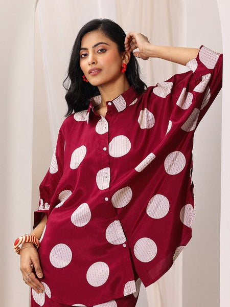 Women Indo Western Polka Dot Printed Kimono Style Shirt With Palazzo Co-Ords Set VitansEthnics