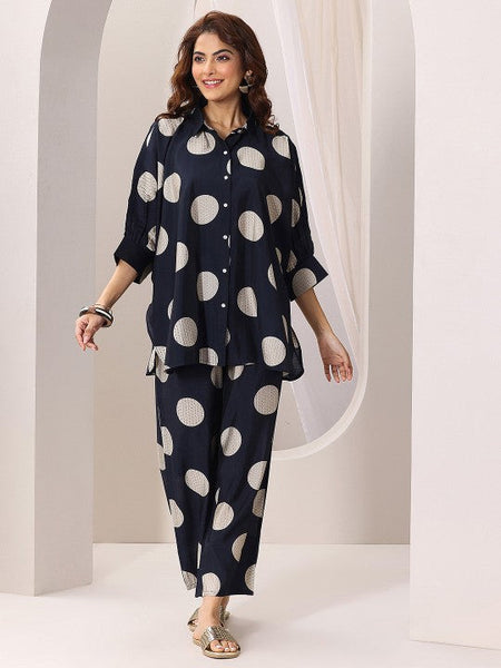 Women Indo Western Polka Dot Printed Kimono Style Shirt With Palazzo Co-Ords Set VitansEthnics