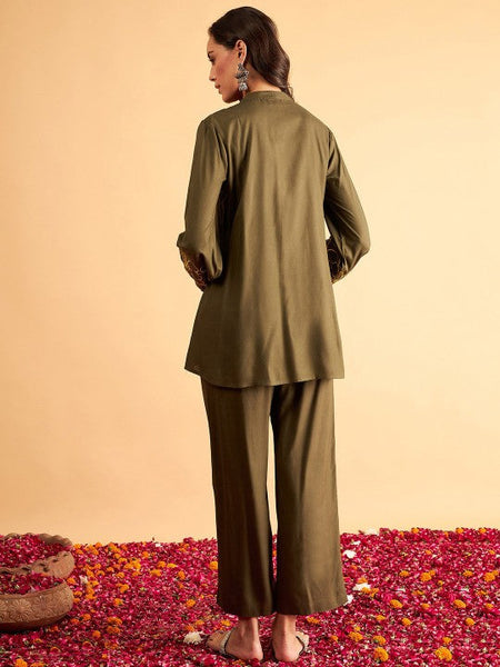Women Embroidered Shirt-Collar Shirt With Trouser Co-Ords Set VitansEthnics