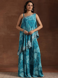 Women Indo Western Floral Printed One shoulder Neck Tunic With Flared Palazzos Co-Ords Set VitansEthnics