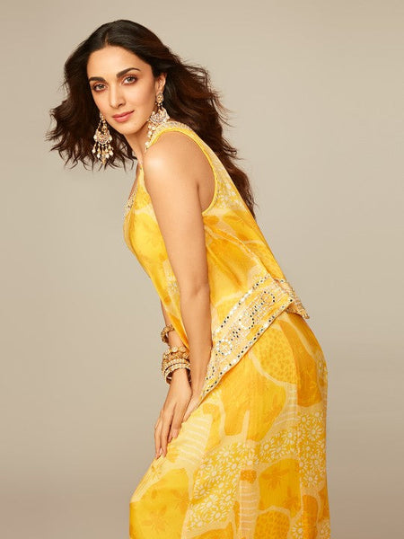 Women Indo Western Floral Printed High Low Tunic With Wide Leg Palazzos Co-Ords Set VitansEthnics