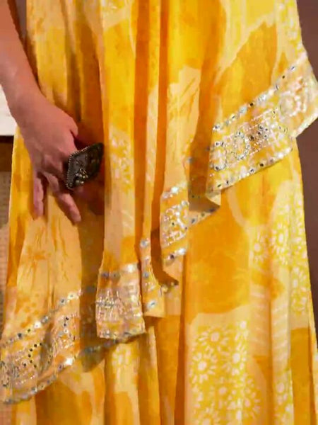 Women Indo Western Floral Printed High Low Tunic With Wide Leg Palazzos Co-Ords Set VitansEthnics