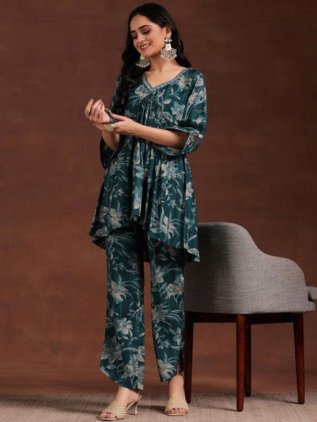 Women Indo Western Floral Printed Pleated Tunic & Palazzos Ethnic Co-Ords Set VitansEthnics