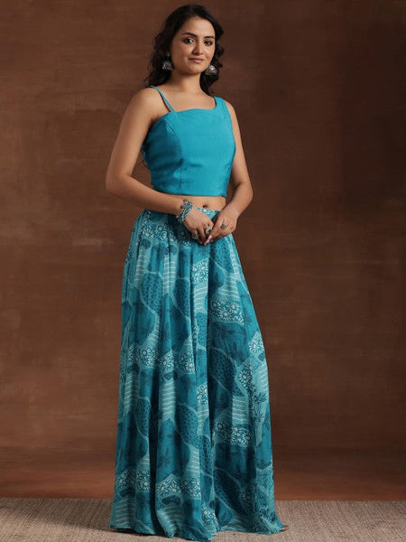 Women Indo Western Floral Printed One shoulder Neck Tunic With Flared Palazzos Co-Ords Set VitansEthnics