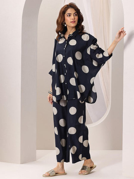 Women Indo Western Polka Dot Printed Kimono Style Shirt With Palazzo Co-Ords Set VitansEthnics