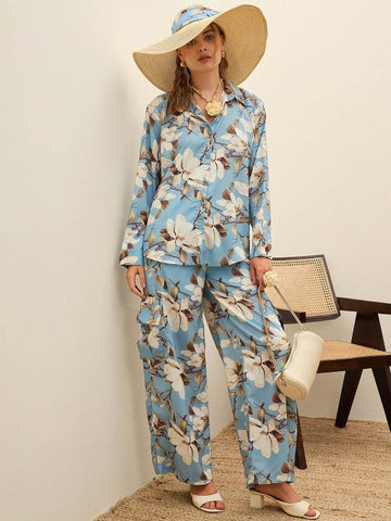 WomenOversized Floral Printed Long Sleeves Shirt With Palazzo Co-ords Set VitansEthnics