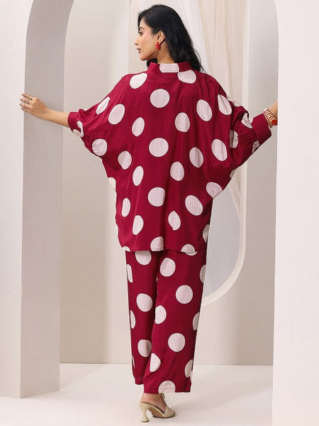 Women Indo Western Polka Dot Printed Kimono Style Shirt With Palazzo Co-Ords Set VitansEthnics
