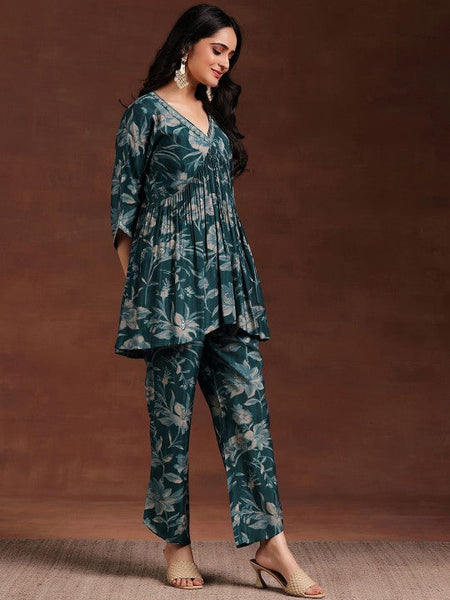 Women Indo Western Floral Printed Pleated Tunic & Palazzos Ethnic Co-Ords Set VitansEthnics