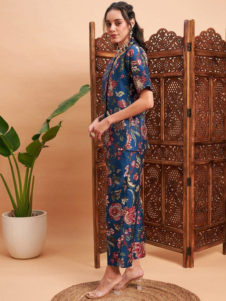 Women Floral Printed Blazer & Pants Co-Ord Set VitansEthnics