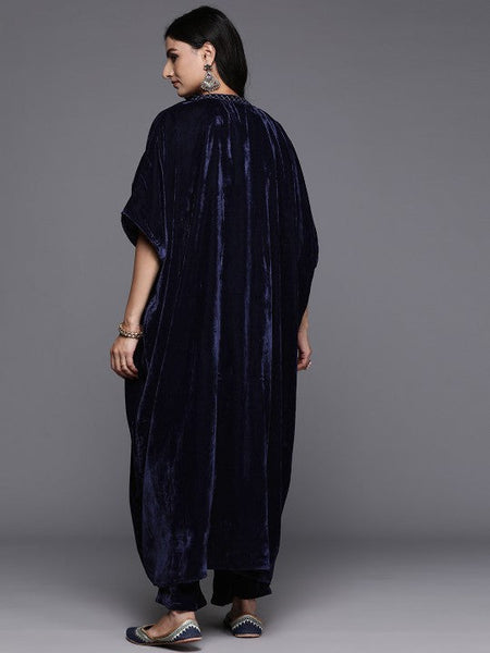 Women Indo Western Embroidered Velvet Crop Top with Palazzos & Shrug Co-Ords Set VitansEthnics