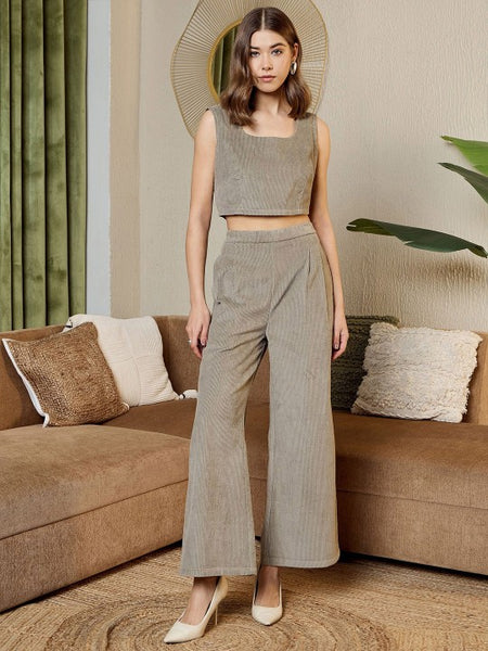 Grey corduroy Three Piece Coord Set VitansEthnics