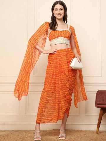 Women Indo Western Floral Printed Top With Maxi Skirt Co-Ords Set VitansEthnics
