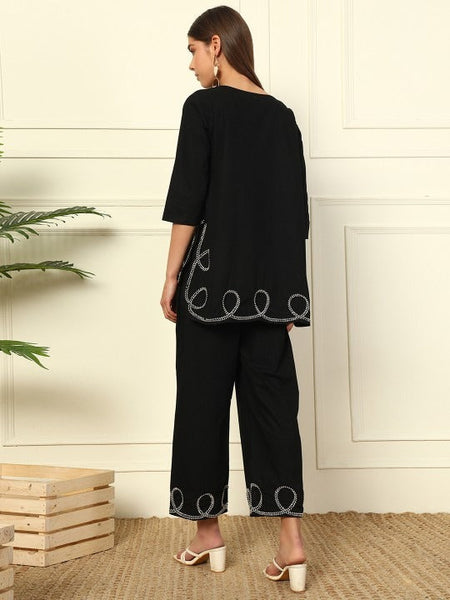 Women Boat Neck Pure Cotton Tunic With Trousers Co-Ords Set VitansEthnics