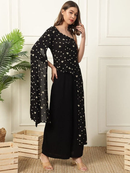 Women Indo Western Quirky Printed One Shoulder Neck Top With Trousers VitansEthnics