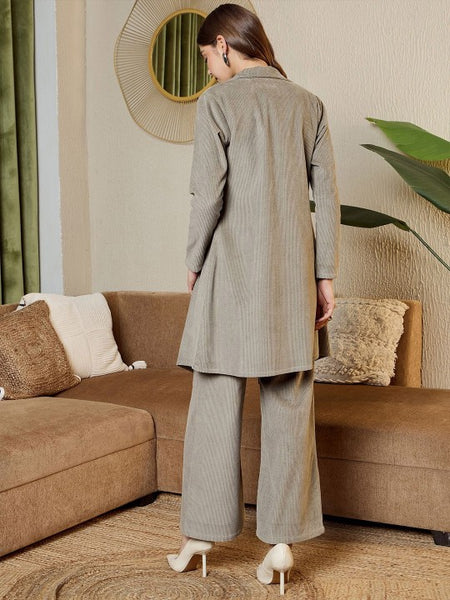 Grey corduroy Three Piece Coord Set VitansEthnics
