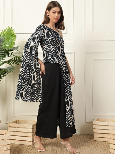 Women Indo Western Heart Printed One Shoulder Tunic With Palazzo VitansEthnics