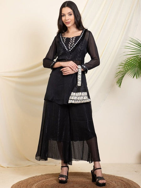 Women Printed Tunic & Palazzo With Inner Top Co-Ords Set VitansEthnics