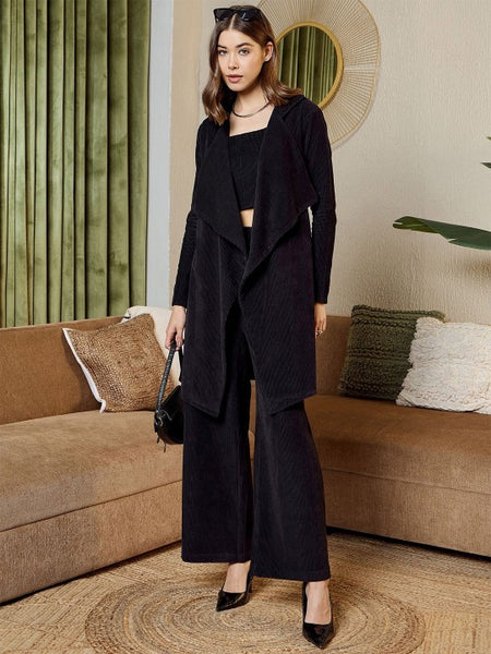 Black corduroy Three Piece Coord Set VitansEthnics