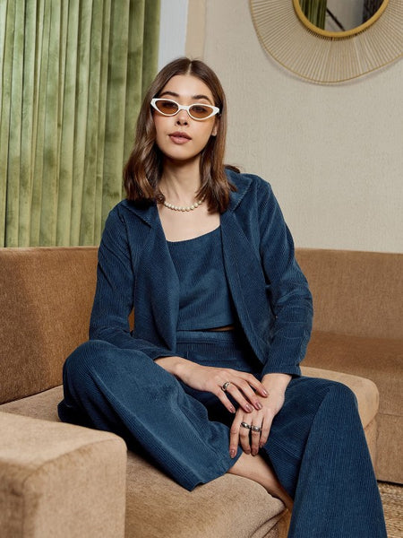 Blue corduroy Three Piece Coord Set VitansEthnics