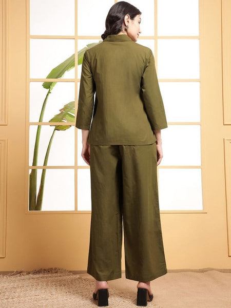 Women Shirt Collar Embroidered Patch Work Shirt With Palazzo Co-Ords Set VitansEthnics