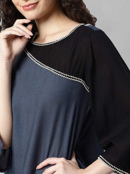 Women Colourblocked Round Neck Top With Trousers Co-Ords Set VitansEthnics