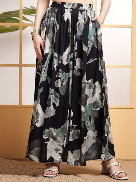 Women Indo Western Printed V Neck Waistcoat With Skirt Co-Ords Set VitansEthnics