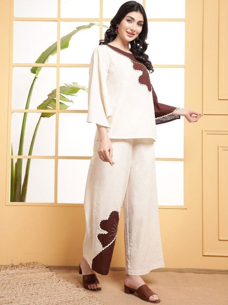 Women Embroidered Pure Cotton Top With Trousers Co-Ords Set VitansEthnics