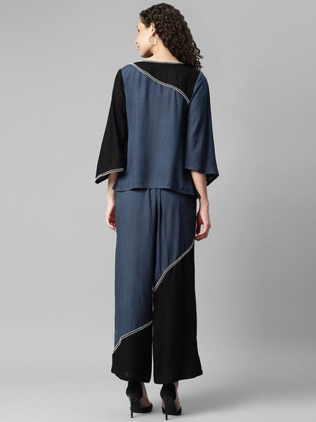 Women Colourblocked Round Neck Top With Trousers Co-Ords Set VitansEthnics