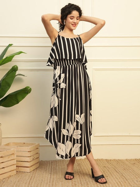Women Indo Western Striped Shoulder Straps Top With Skirt Co-Ords Set VitansEthnics