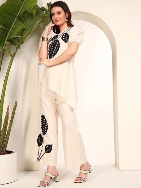 Women Indo Western Embroidered Pure Cotton Tunic With Trousers Co-Ords Set VitansEthnics