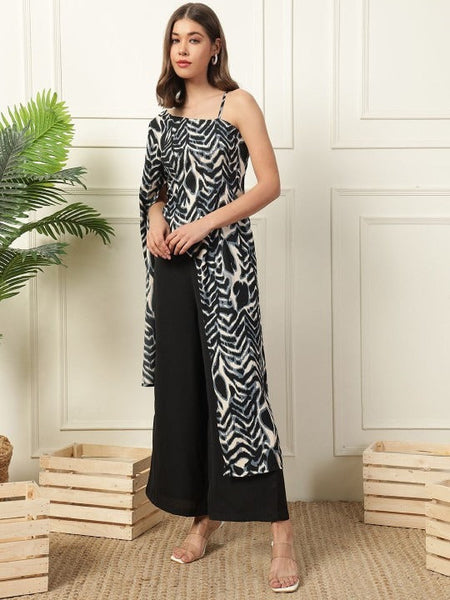 Women Indo Western Heart Printed One Shoulder Tunic With Palazzo VitansEthnics
