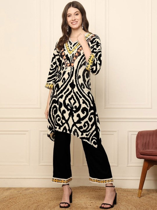 Women Abstract Printed V-Neck Tunic With Palazzo Co-Ords Set VitansEthnics