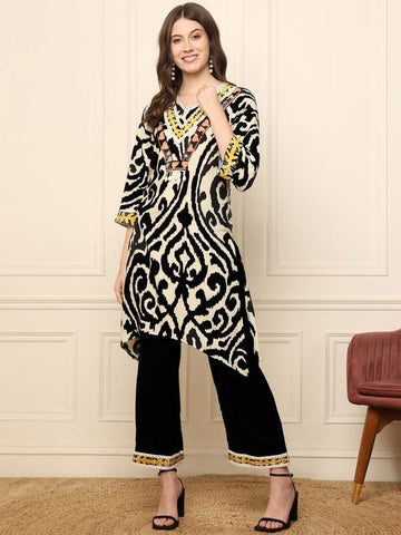 Women Abstract Printed V-Neck Tunic With Palazzo Co-Ords Set VitansEthnics