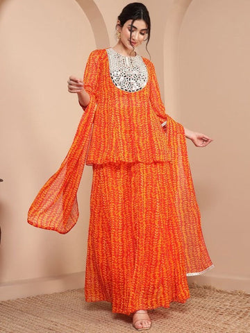 Women Printed Round Neck Top With palazzos & Dupatta Co-Ords Set VitansEthnics