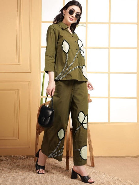 Women Shirt Collar Embroidered Patch Work Shirt With Palazzo Co-Ords Set VitansEthnics