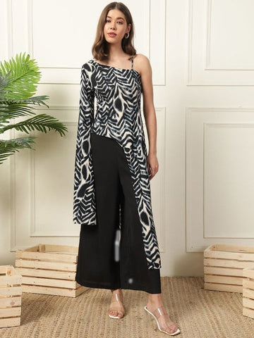 Women Indo Western Heart Printed One Shoulder Tunic With Palazzo VitansEthnics